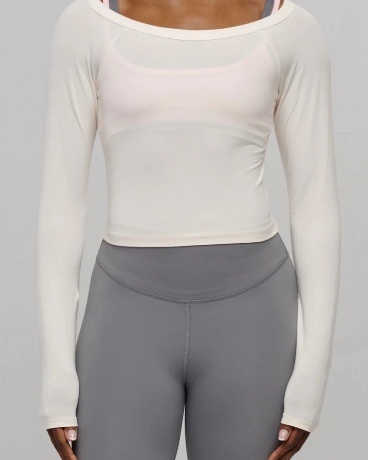 SEAAV Damen vegan Top Boatneck Satin Leinen Weiß