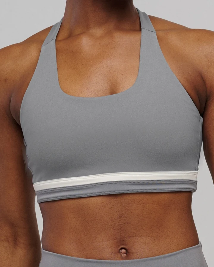 SEAAV Damen vegan Sport-Bh Butterfly Storm Grey/ Satin Linen Weiß