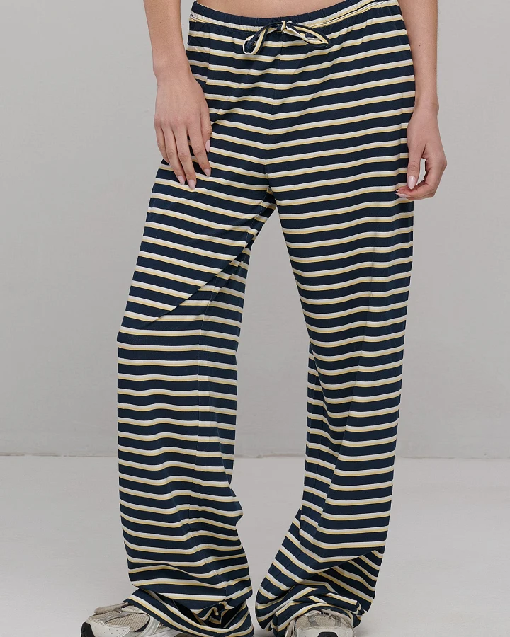 SEAAV Damen vegan Hose Im Matrosen-Streifen-Look Marineblau/Weiß