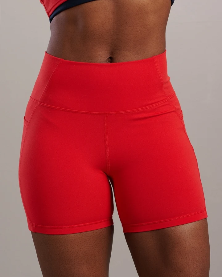 SEAAV Damen vegan Biker Shorts 5" Mit Taschen Rot