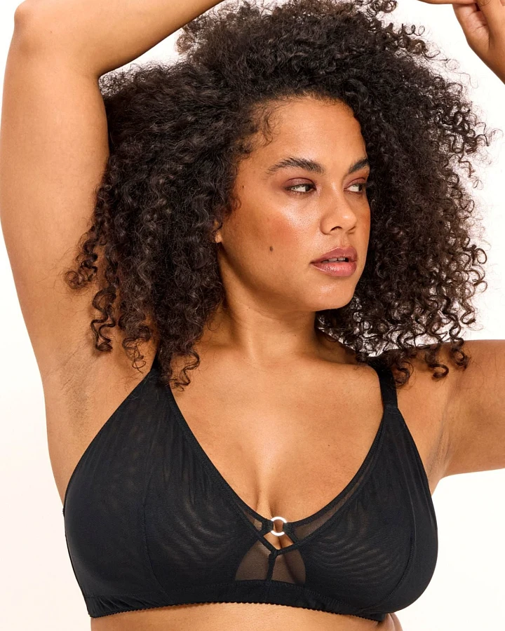 Understatement Damen vegan Bralette Aus Netzstoff Mit Doppeltem Dreieck, Plus Schwarz