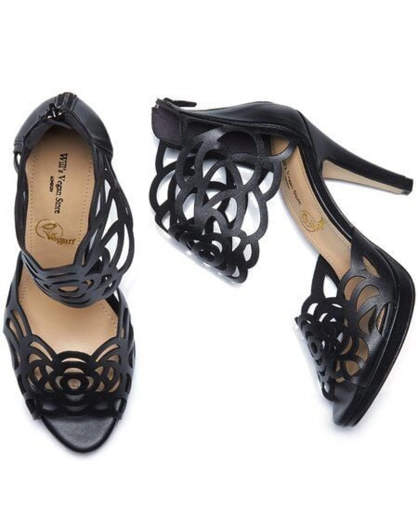 Will's Vegan Shop Laserschnitt schwarze High Heels – Ansicht 2