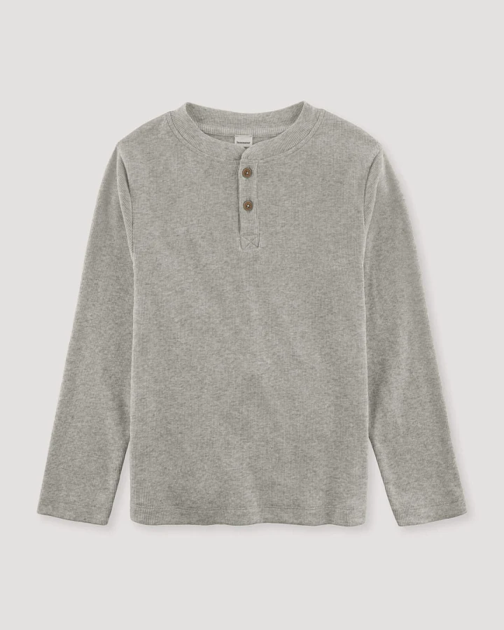 hessnatur Kinder Henley Shirt Relaxed aus Bio-Baumwoll-Rippe - grau - Größe 110/116