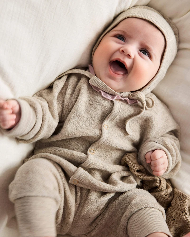 hessnatur Baby Wollfrottee Jacke aus Bio-Merinowolle - beige - Größe 50/56