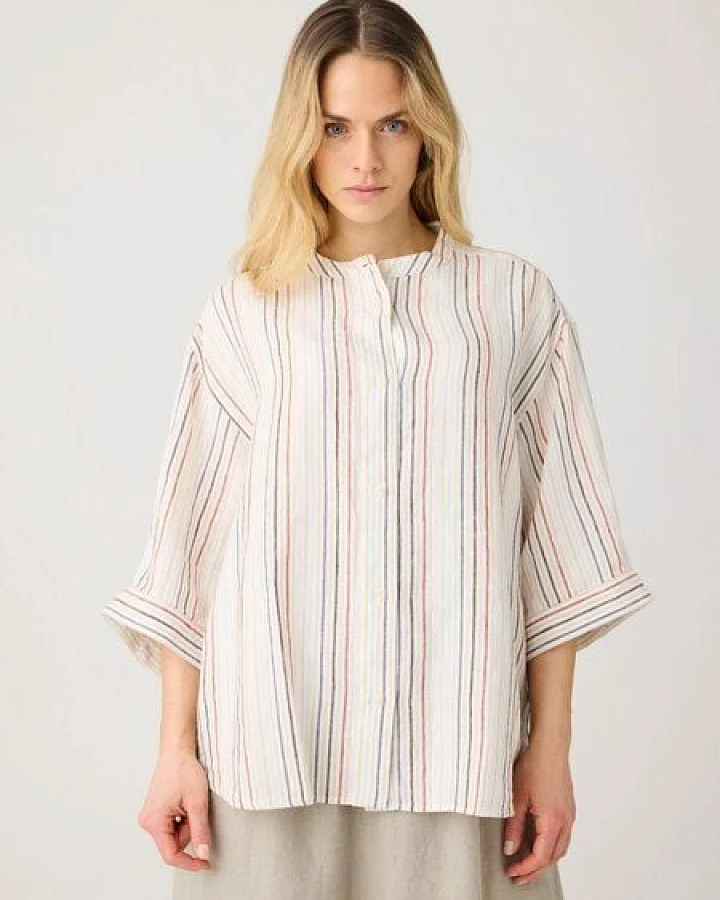 KnowledgeCotton Apparel Loose Linen Stripe Bluse - aus Bio-Leinen