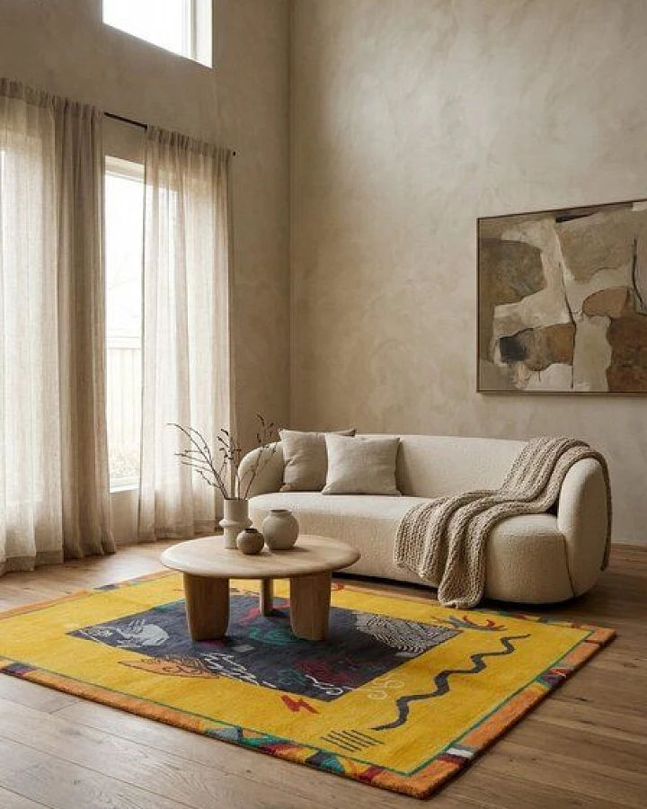 Nepal Gelb „Rugtales“ aus Schurwolle, 170x240 cm