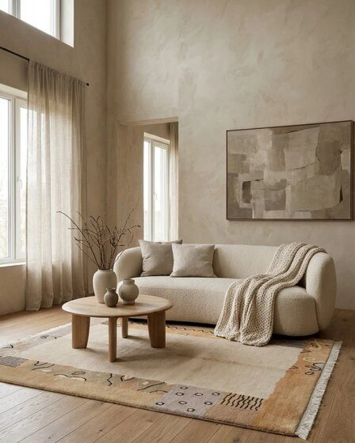 Nepal Beige „Rugtales“ aus Schurwolle, 152x195 cm