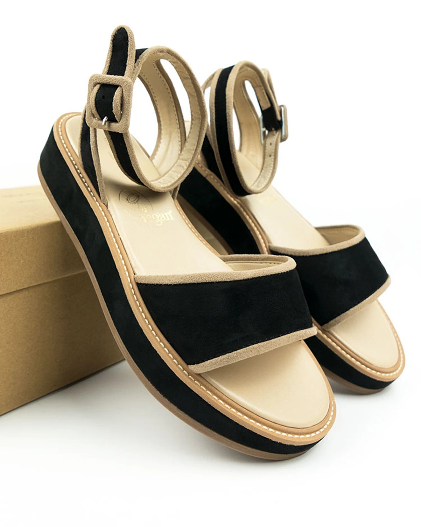 Will's Vegan Store Damen vegan Sandalen Beige & Schwarz – Ansicht 2