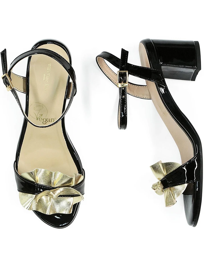 Will's Vegan Store Damen vegan Sandalen Rüschen Schwarz & Gold