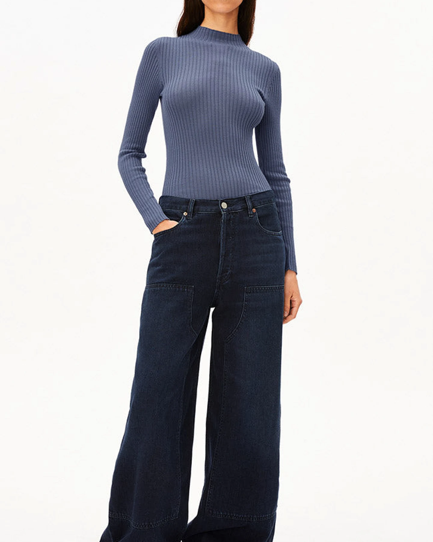 ARMEDANGELS Damen vegan Rollkragenshirt Alaania Dusty Moon Blue – Ansicht 2