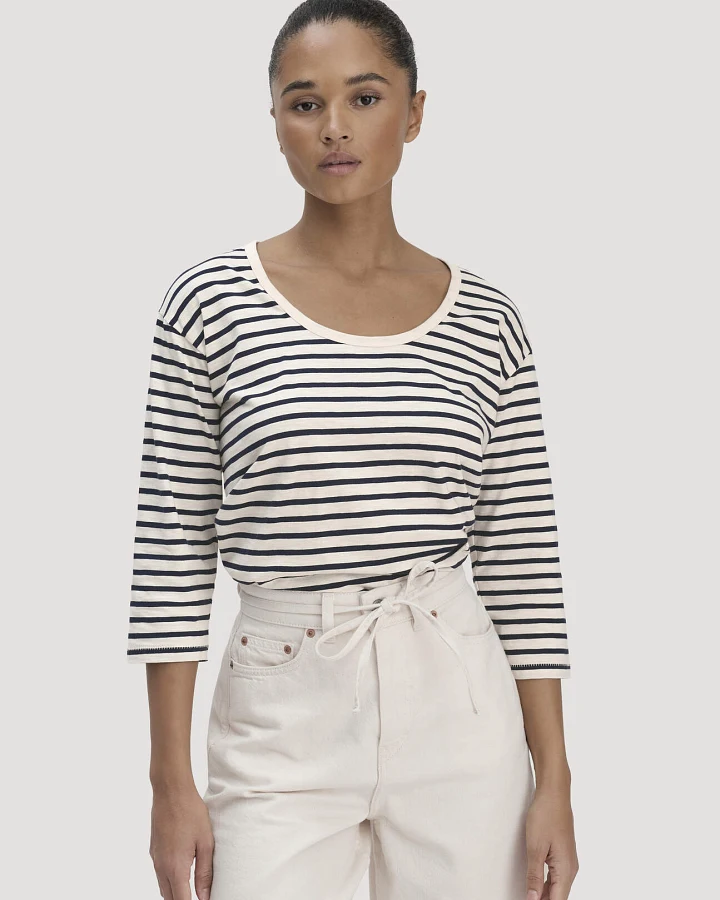 hessnatur Damen Light Slub Streifen Longsleeve Relaxed aus Bio-Baumwolle - blau - Größe 34