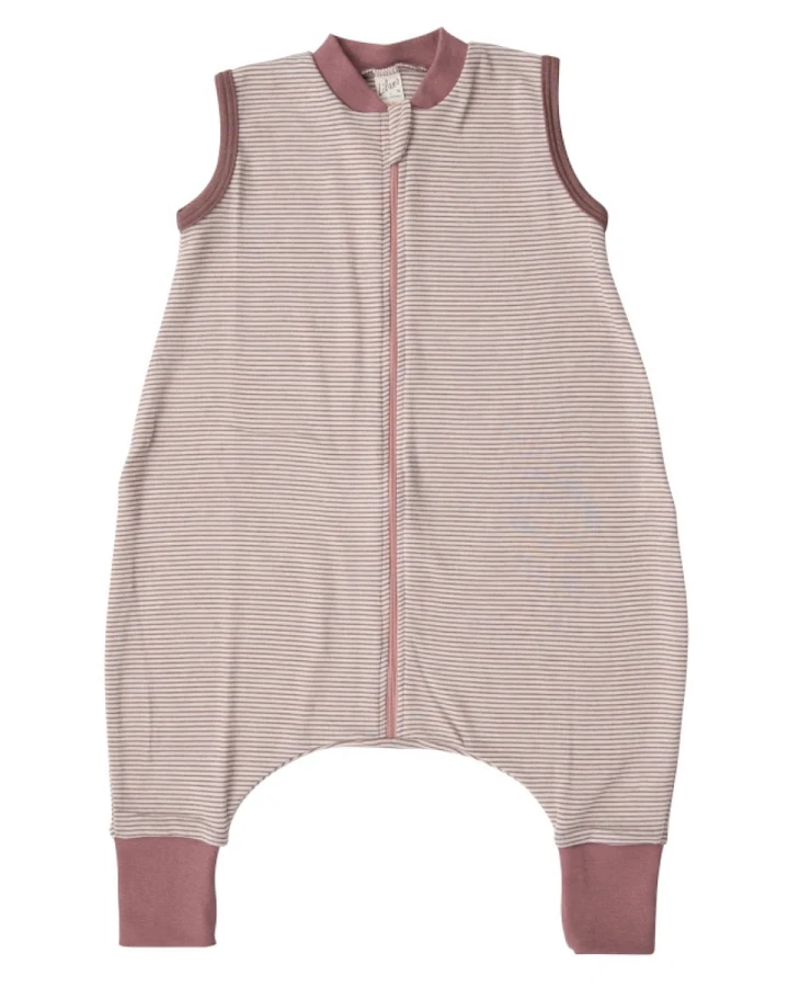 Lilano Baby und Kinder Schlafanzug Wolle Seide mauve-geringelt Gr.98/104