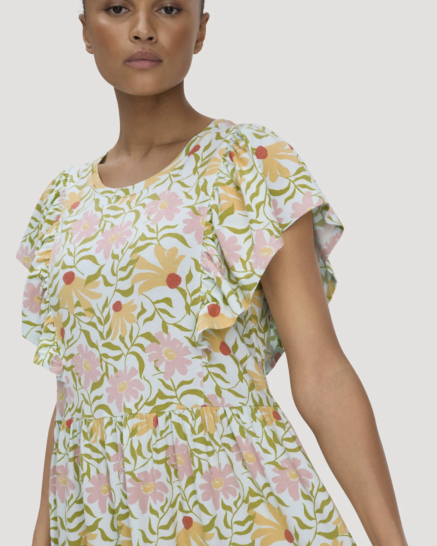 hessnatur Damen Print Jersey Kleid Midi Relaxed aus Bio-Baumwolle - blau - Größe 36 – Ansicht 3