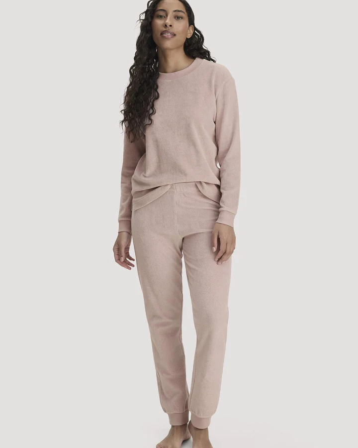 hessnatur Damen Frottee Loungehose PURE COTTON aus Bio-Baumwolle - rosa - Größe 34
