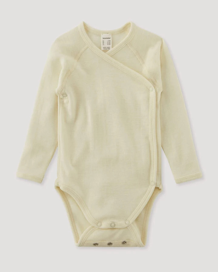 hessnatur Baby Langarm-Wickelbody Slim aus Bio-Merinowolle mit Seide - natur - Größe 62/68