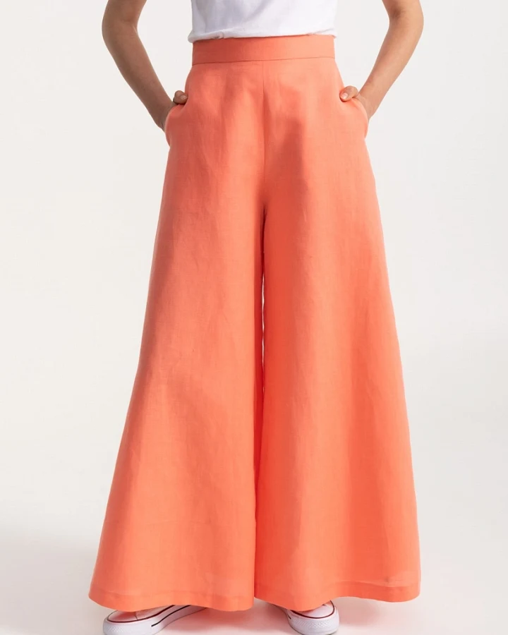 De IONESCU Damen vegan Hose Palazzo Leinen Melone
