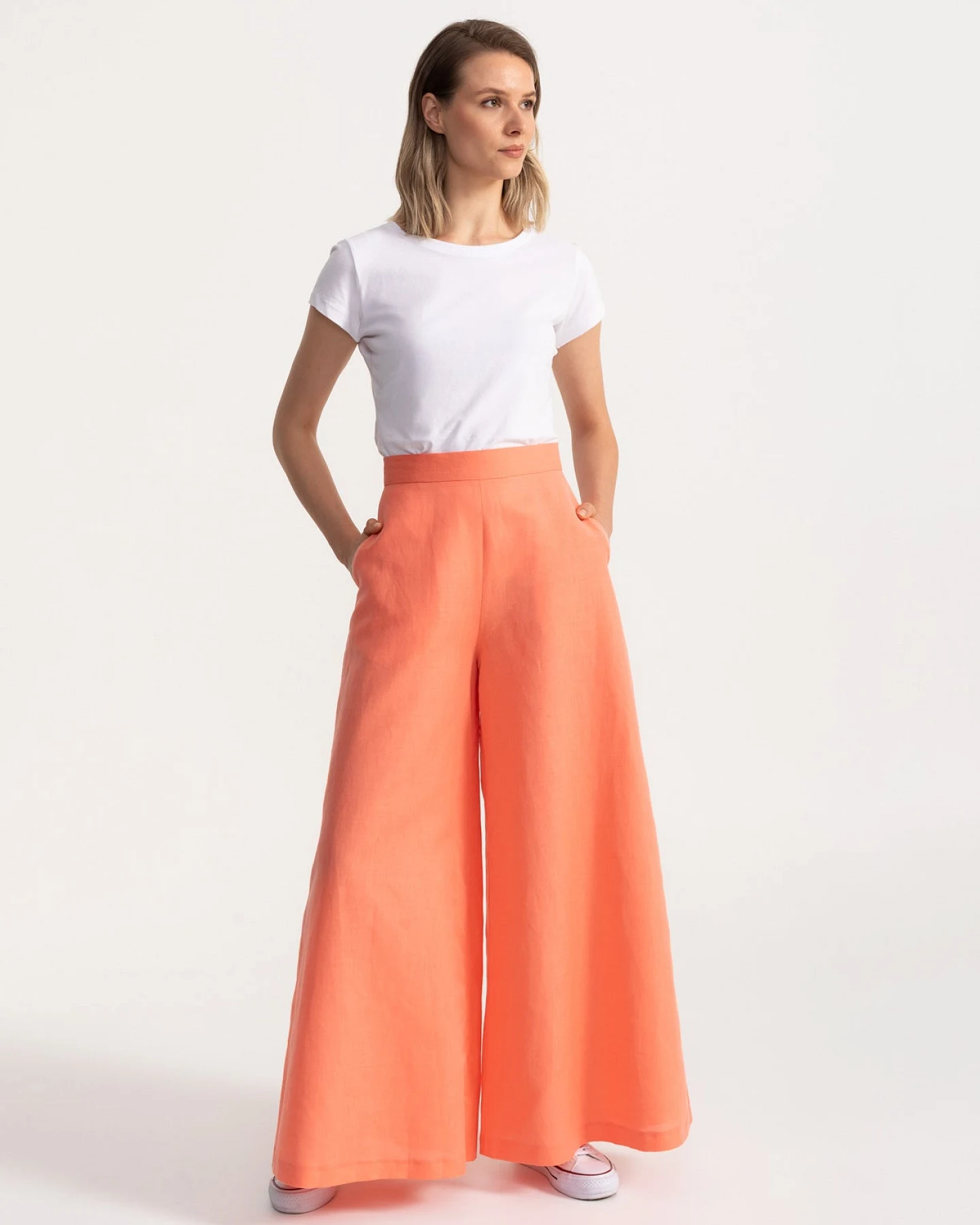 De IONESCU Damen vegan Hose Palazzo Leinen Melone – Ansicht 2