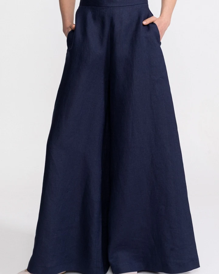 De IONESCU Damen vegan Hose Palazzo Leinen Marineblau