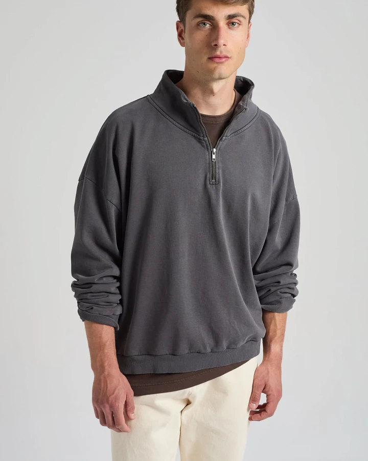 Trendsplant Herren vegan Sweatshirt Axis Super Heavy Quarter Zip In „forged Iron Grey“