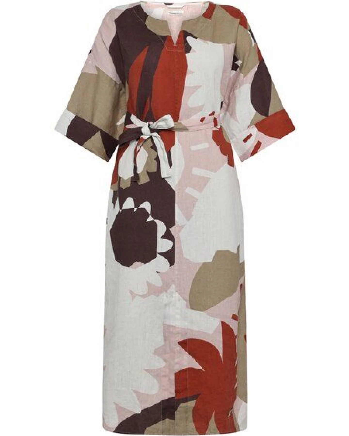 KnowledgeCotton Apparel Sommerkleid mit V-Ausschnitt und Print aus Bio-Leinen – Ansicht 4