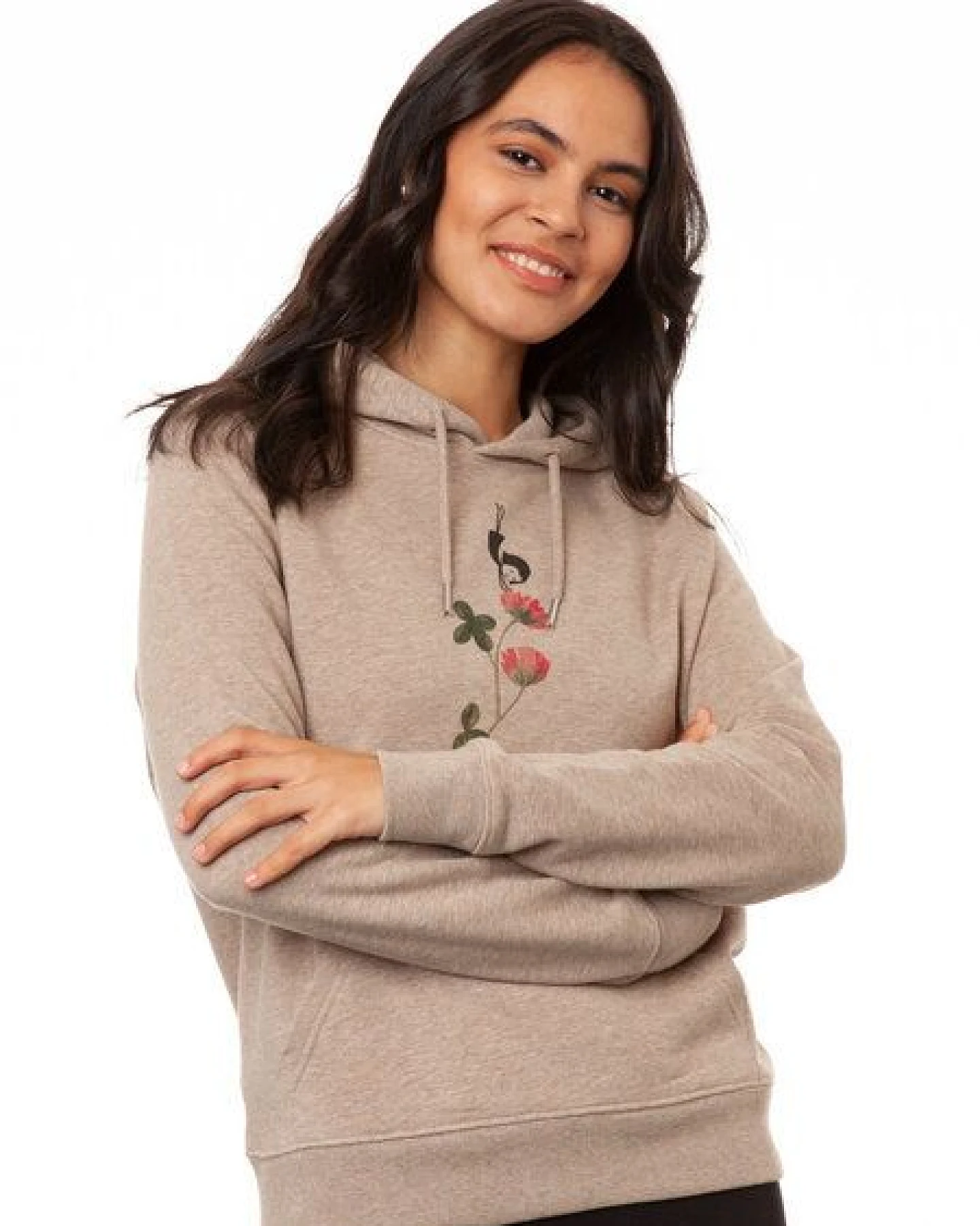 FellHerz Damen Hoodie Glücksklee heather sand aus 85% Biobaumwolle und 15% recyceltem Polyester – Ansicht 2