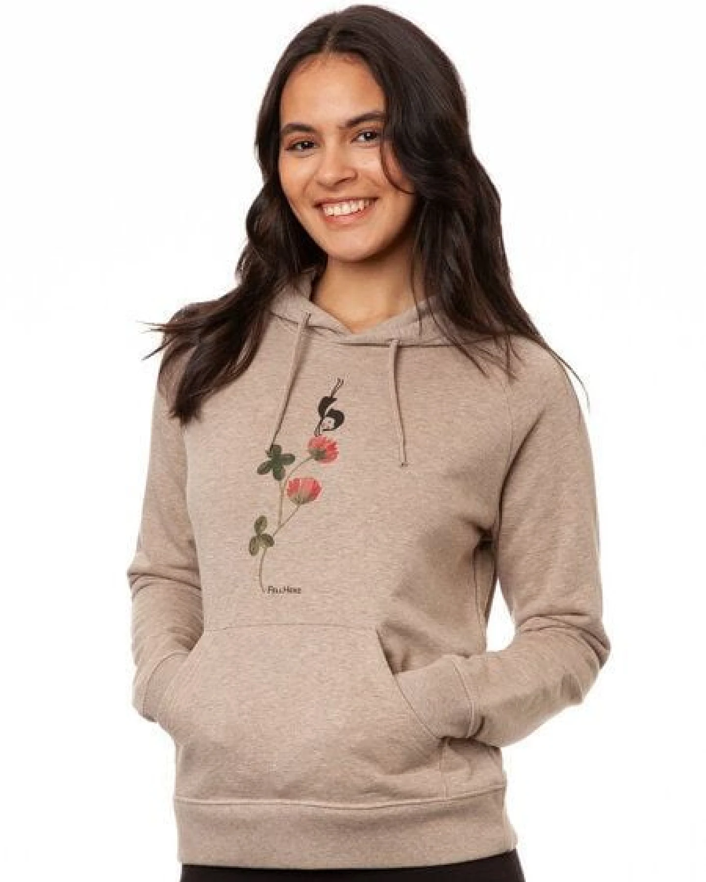 FellHerz Damen Hoodie Glücksklee heather sand aus 85% Biobaumwolle und 15% recyceltem Polyester – Ansicht 3