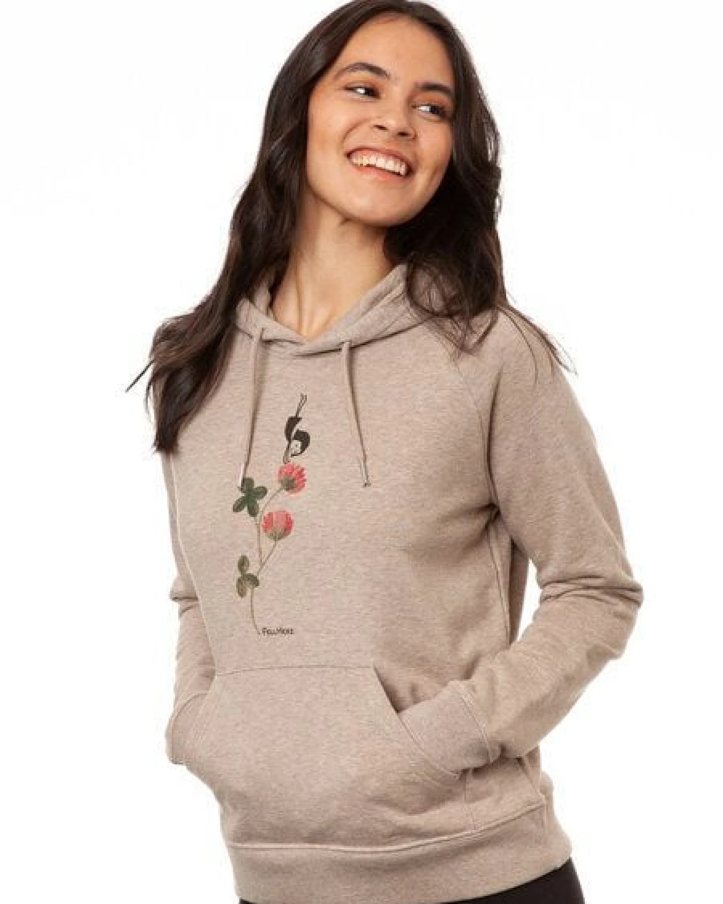 FellHerz Damen Hoodie Glücksklee heather sand aus 85% Biobaumwolle und 15% recyceltem Polyester – Ansicht 4