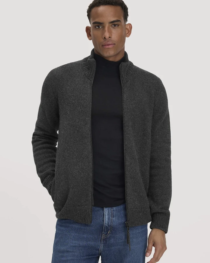 hessnatur Herren Strick Jacke Regular aus Bio-Merinowolle mit Bio-Baumwolle - grau - Größe XL
