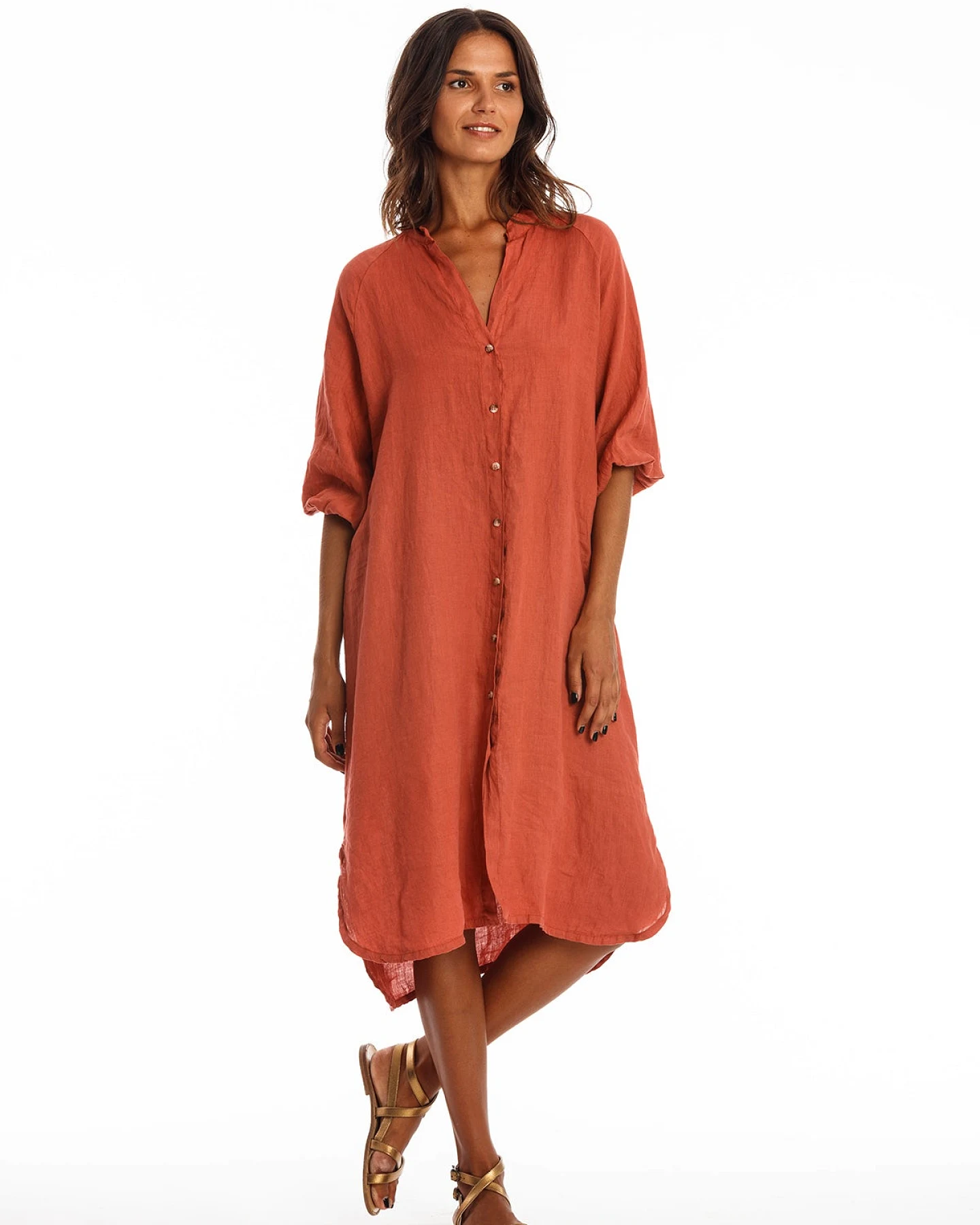 RAVENS VIEW IBIZA Damen vegan Hemdkleid Mei Earth Rot – Ansicht 2