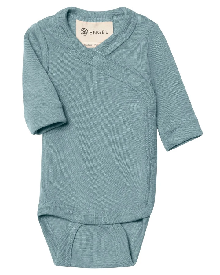 Engel Natur Frühchen und Baby Wickelbody Wolle Seide Langarm bergblau Gr. 44