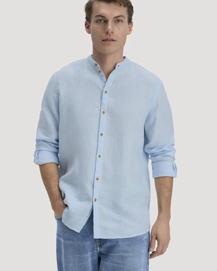 hessnatur Herren Hemd Regular aus Leinen - blau - Größe L (41/42)