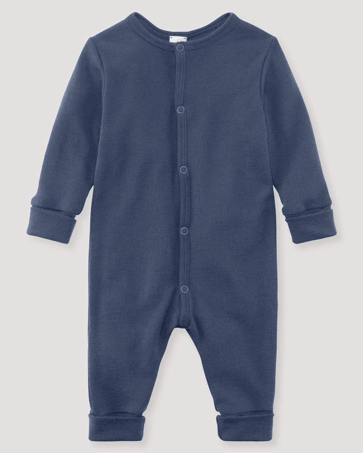 hessnatur Baby Schlafoverall aus Bio-Merinowolle mit Seide - blau - Größe 62/68