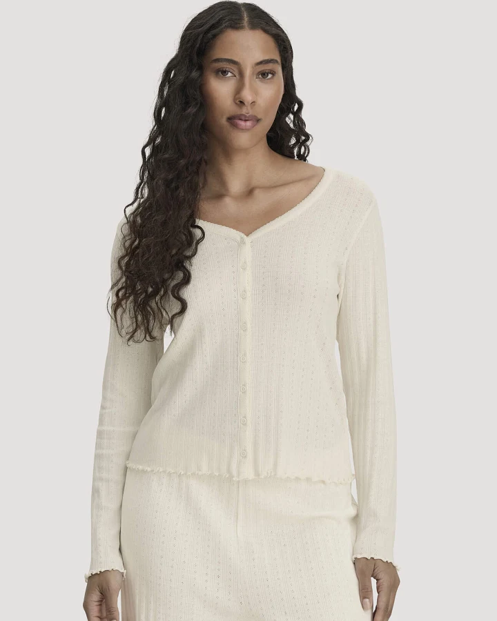 hessnatur Damen Pointelle Cardigan PURE COTTON aus Bio-Baumwolle - natur - Größe 40