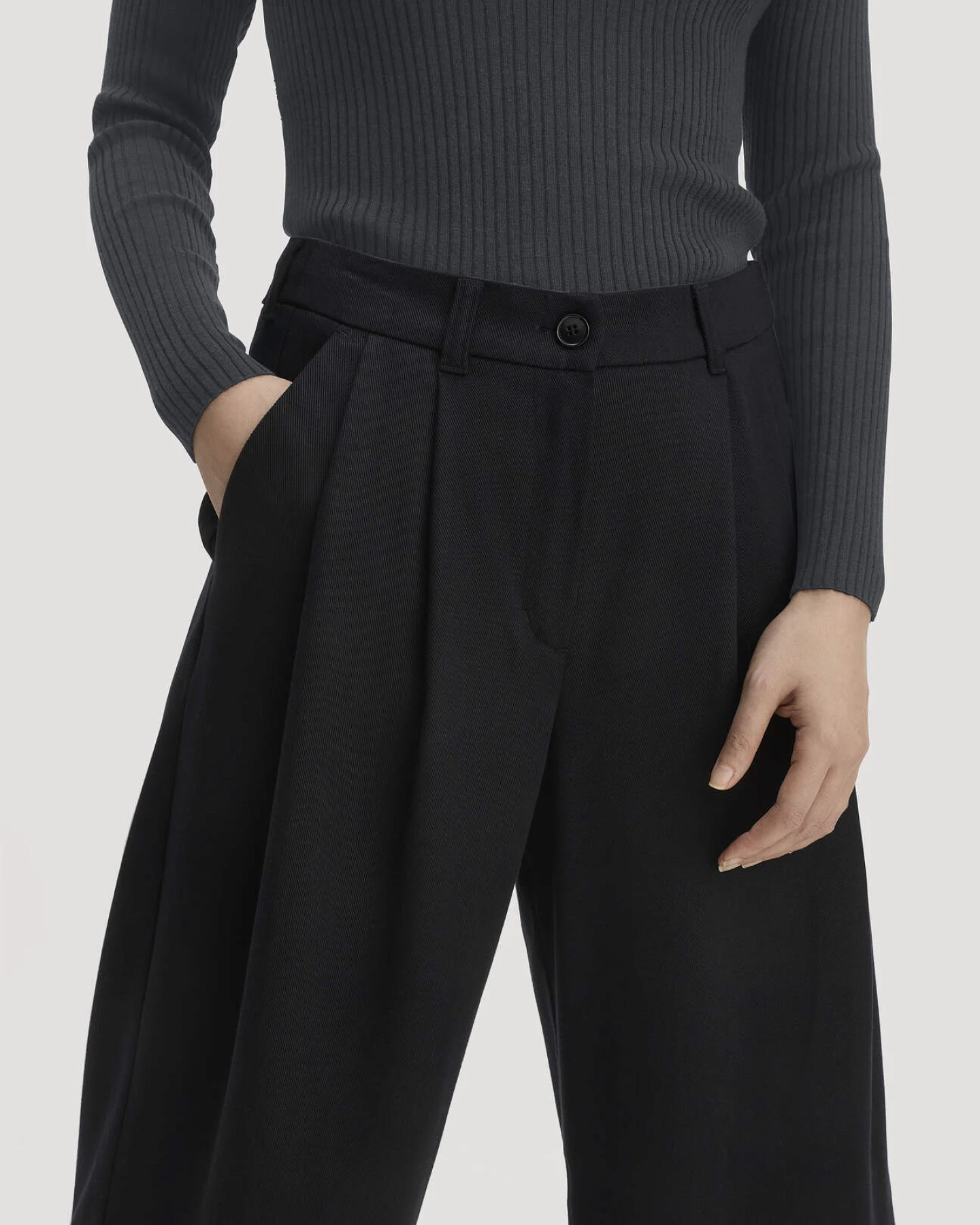 hessnatur Damen Twill-Hose Wide Leg aus TENCEL™ Lyocell - schwarz - Größe 34 – Ansicht 3