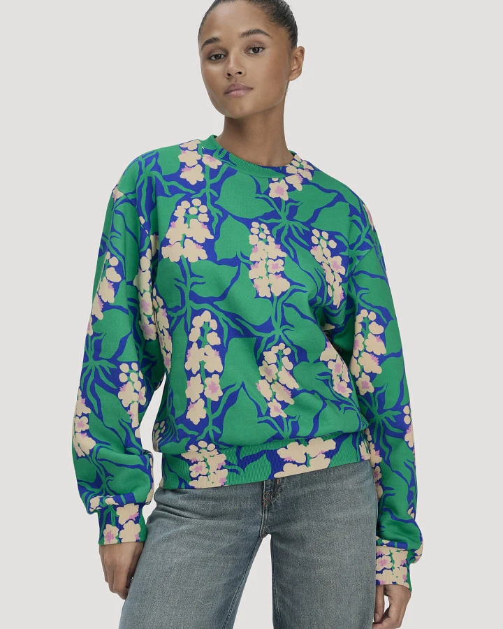 hessnatur Damen Print Sweatshirt Oversize LIV LEE aus Bio-Baumwolle - grün - Größe L