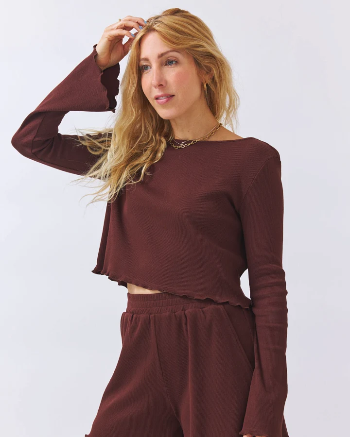 Baìge the Label Damen vegan Bauchfreies Shirt Bamika Dunkelbraun