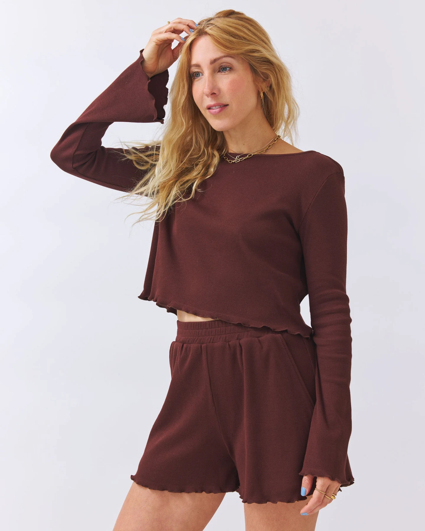Baìge the Label Damen vegan Bauchfreies Shirt Bamika Dunkelbraun – Ansicht 2