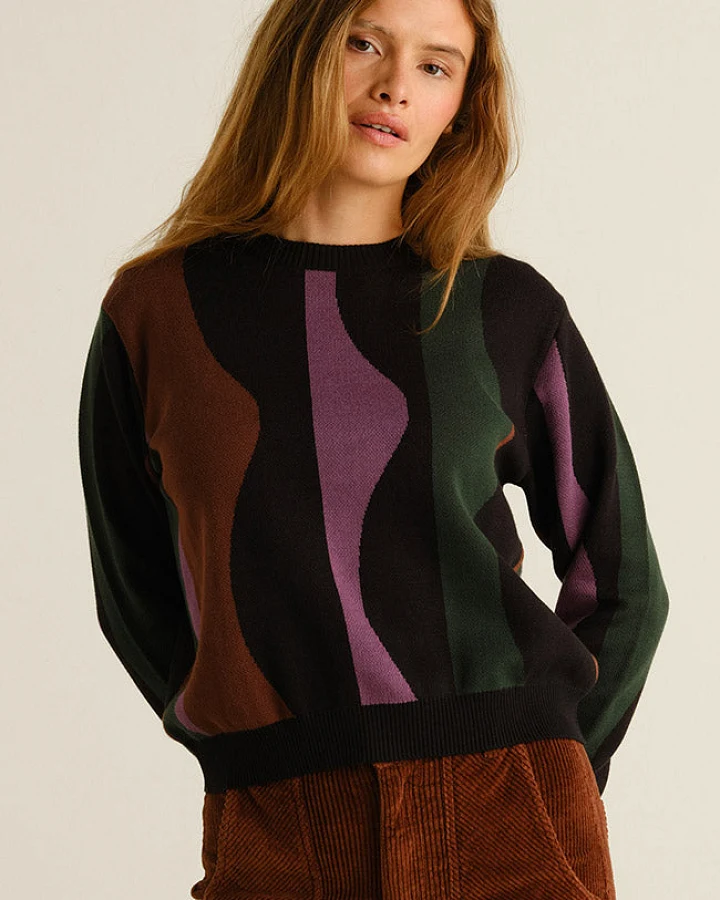 DEDICATED Damen vegan Pullover Arendal Wavy Braun / Lila / Grün