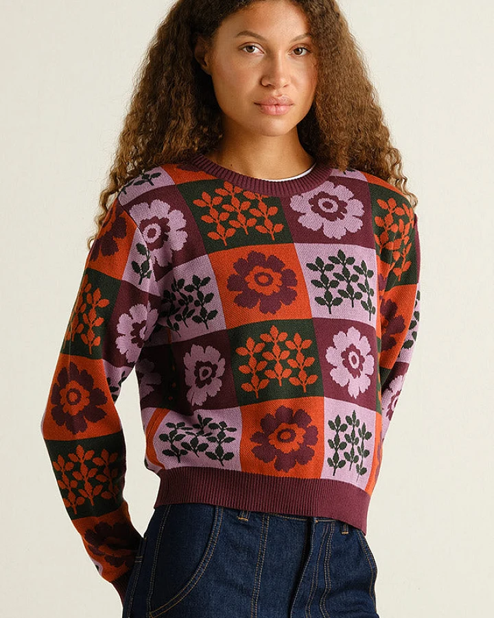 DEDICATED Damen vegan Pullover Arendal Nature Check Orange/Lila