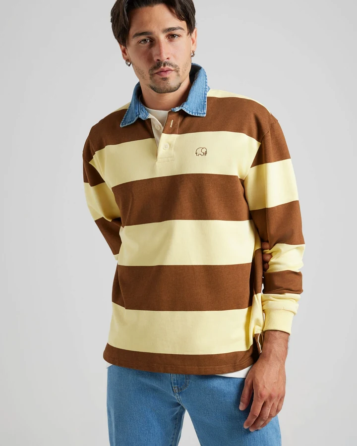 Trendsplant Herren vegan Sweater Yard Rugby-Polo Cappuccino/Banane