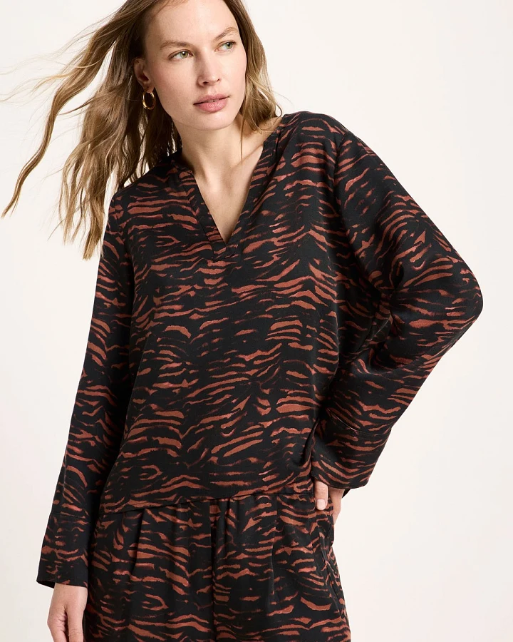 Bluse Tencel Animal Stripes Braun