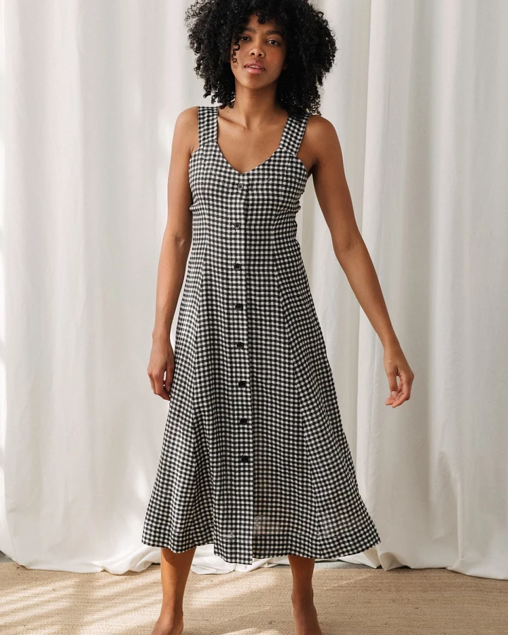 TWOTHIRDS Damen vegan Kleid Medni Vichy Schwarz Und Weiß