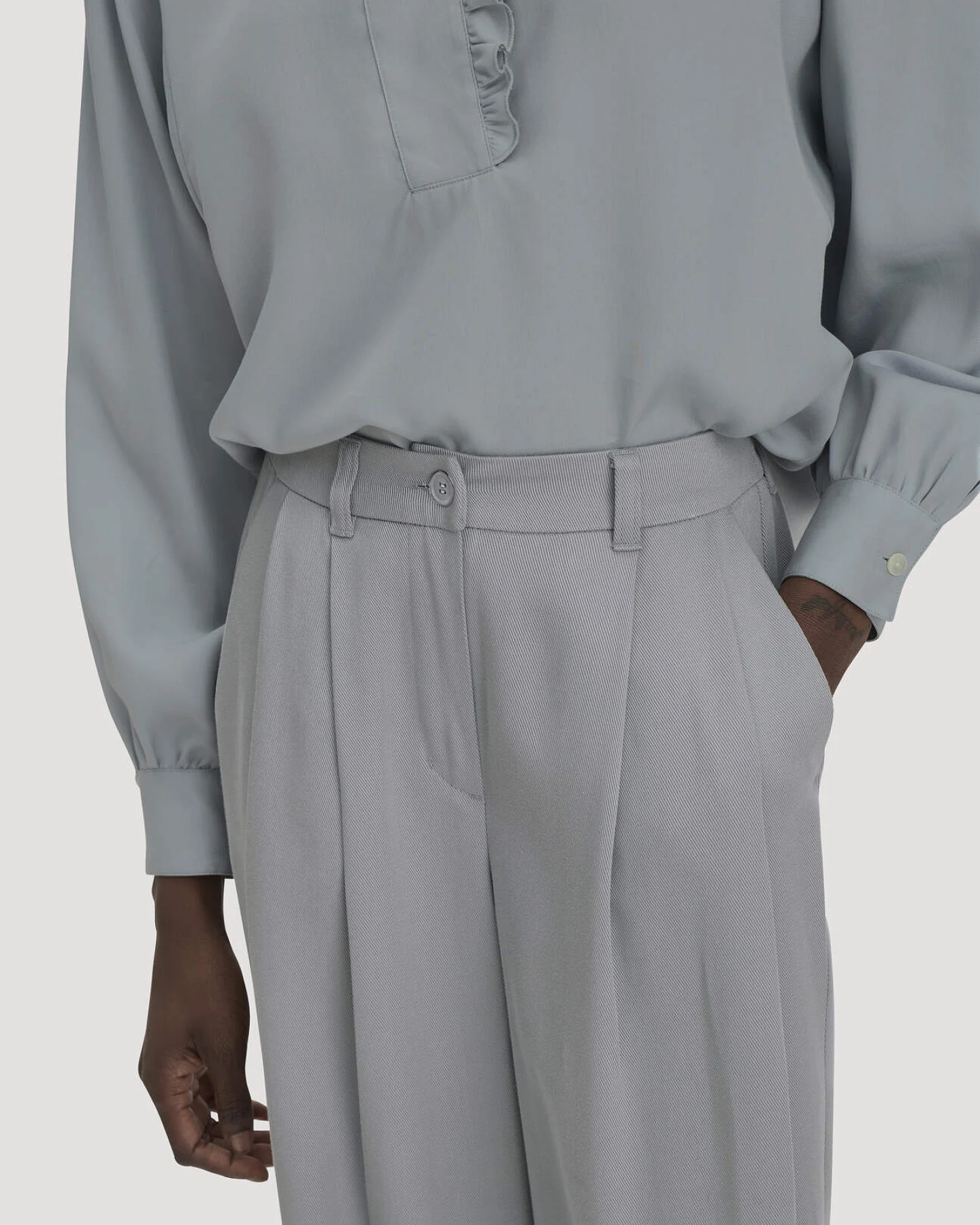 hessnatur Damen Twill-Hose Wide Leg aus TENCEL™ Lyocell - blau - Größe 40 – Ansicht 3