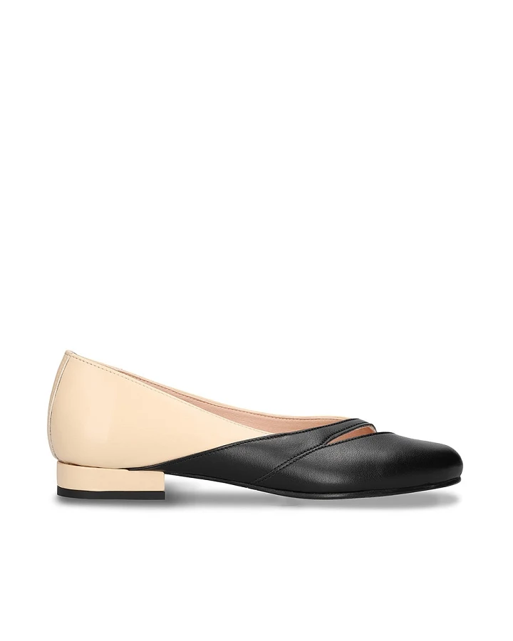 NAE Damen vegan Ballerinas Deme Veganes Öko-Leder Beige/Schwarz