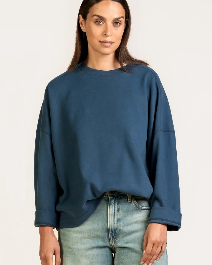 Kuyichi Damen vegan Pullover Hadley Langärmelig Ozeanblau