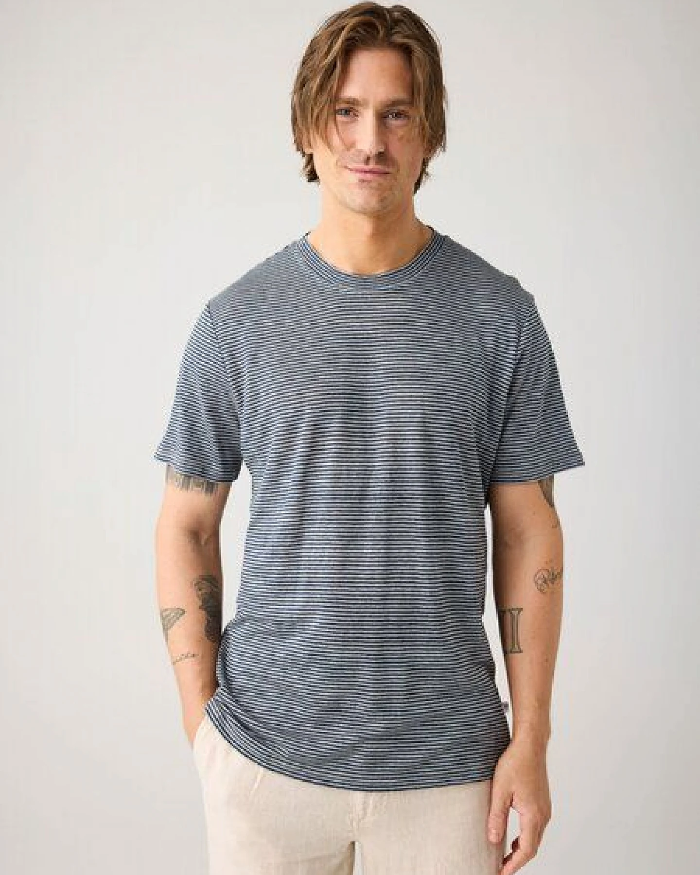 KnowledgeCotton Apparel Gestreiftes T-Shirt aus Bio-Leinen – Ansicht 2