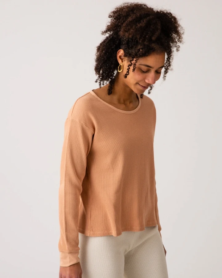 MATONA Damen vegan T-Shirt Langarm Basic Terracotta Orange
