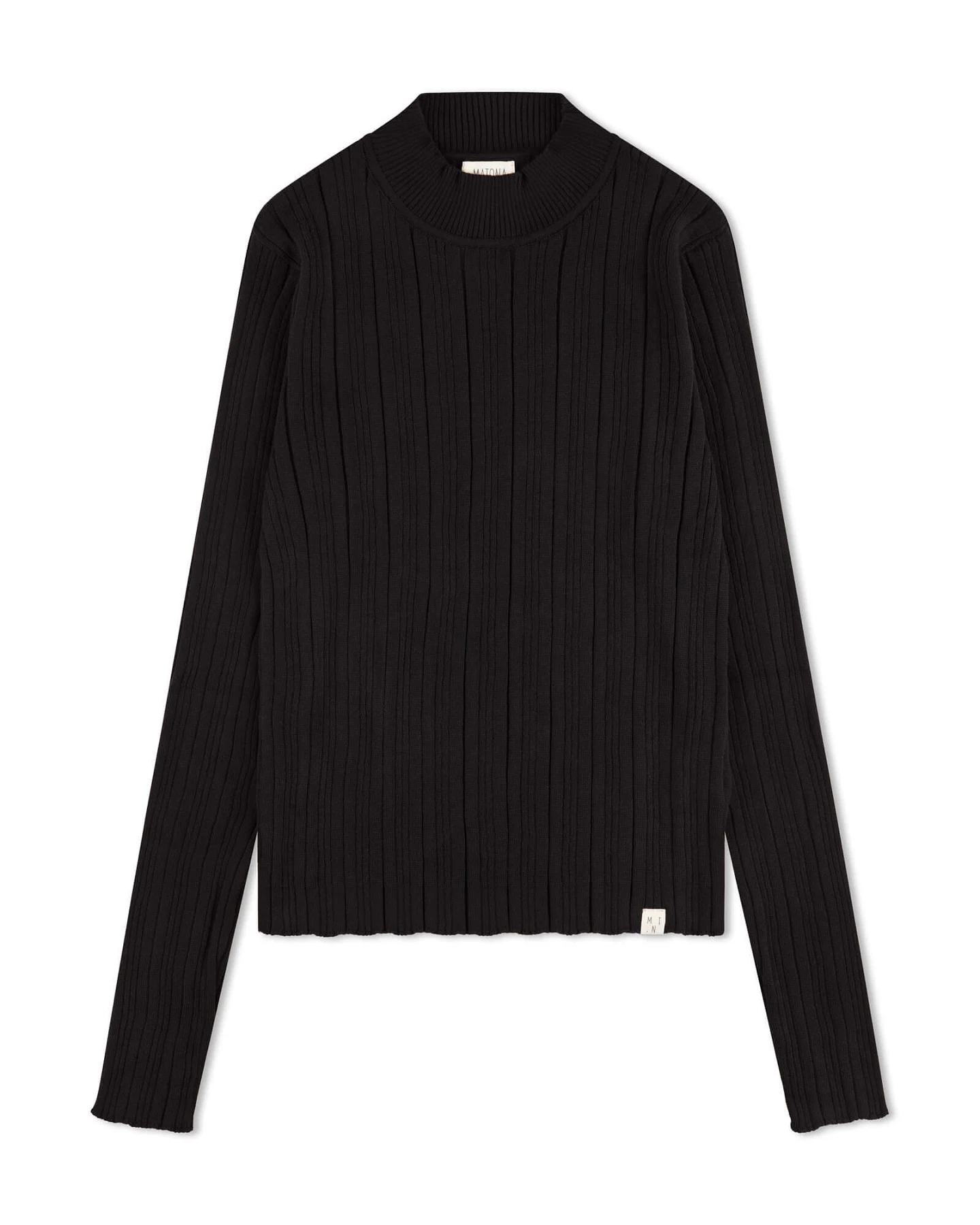 MATONA Damen vegan Langarmshirt Mit Geripptem Kragen Onyx Schwarz – Ansicht 2