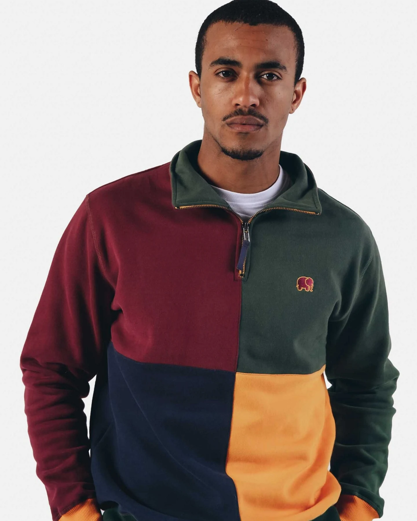 Trendsplant Herren vegan Pullover Half Zip Harlekin Color Block – Ansicht 2