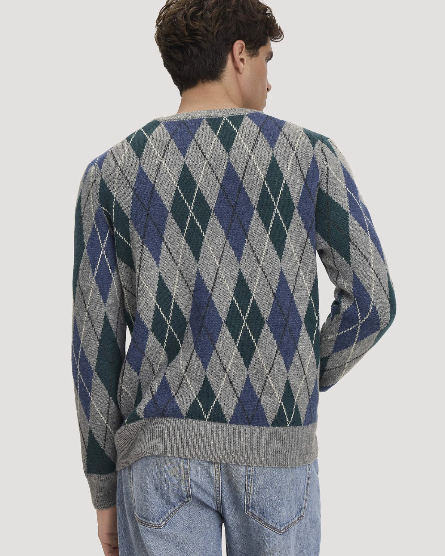 hessnatur Herren Argyle Strickpullover Regular aus Schurwolle und Bio-Baumwolle - grau - Größe L – Ansicht 3